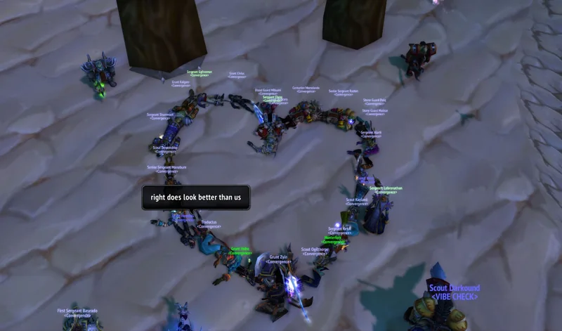 Guild characters arranged in a heart shape on a stone floor.