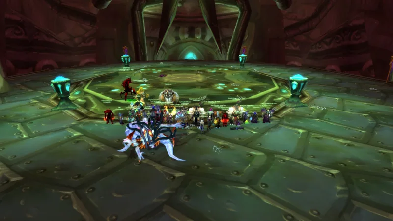 The raid gathered in front of a circular platform.